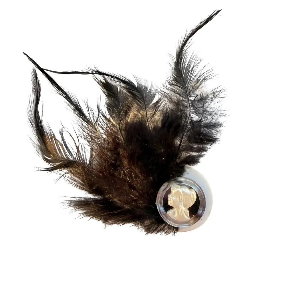Vintage Jewelry Victorian Brooch Black and White Lady Feather Brooch